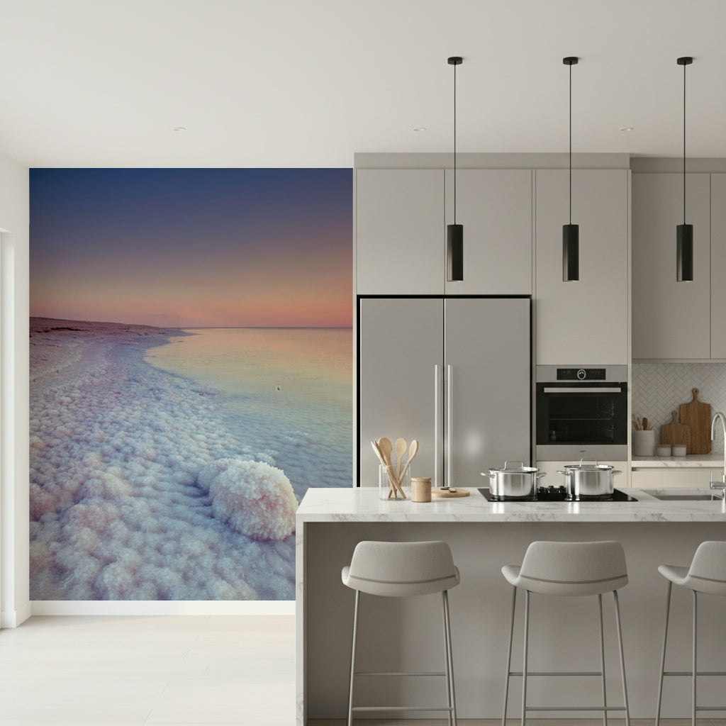 Mineral rich Dead Sea, stunning salt crust, unusual landscape wallpaper.