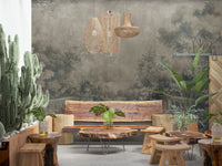 Moody Old English mural wallpaper, romantic path into deep forest.