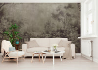 Aubergine Fresco wallpaper with an elegant romantic garden terrace scene.