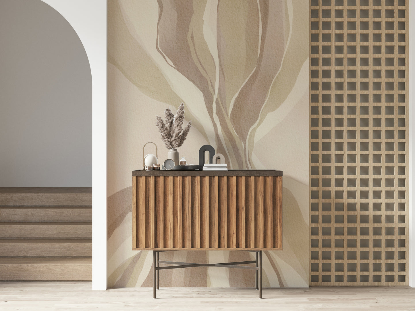 Custom wallcovering Whispering Waves lovely soft washes elegant root-like structure