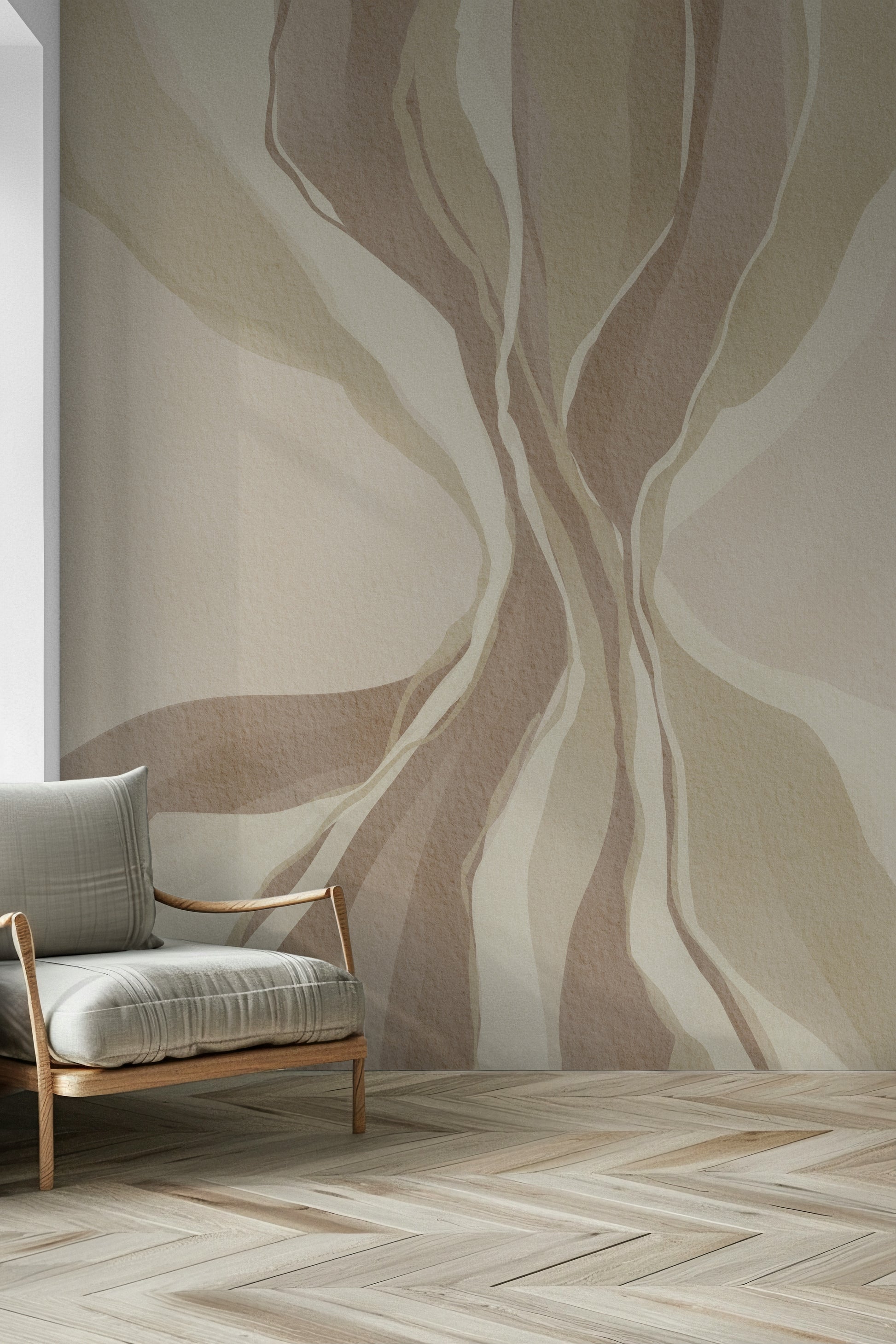 Modern wall mural Whispering Waves soft beige tones gentle organic lines