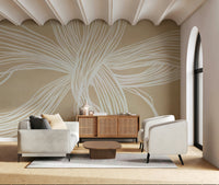 Artistic Flowing Lines wallcovering fine white threads textured sepia backdrop