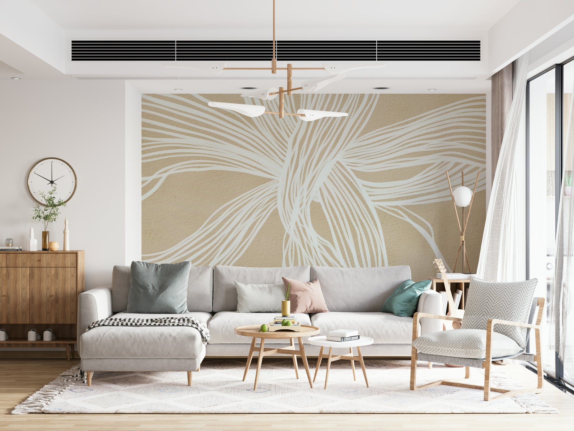 Textured wall mural Flowing Lines ethereal white sketch on canvas color