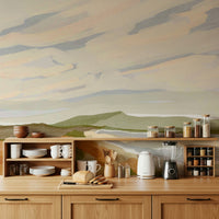 Watercolor Hills print illustrating rolling terrain with rusty ochre vegetation.