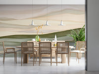 Peaceful wall covering titled Rolling Horizon with horizontal stripes of sage color.