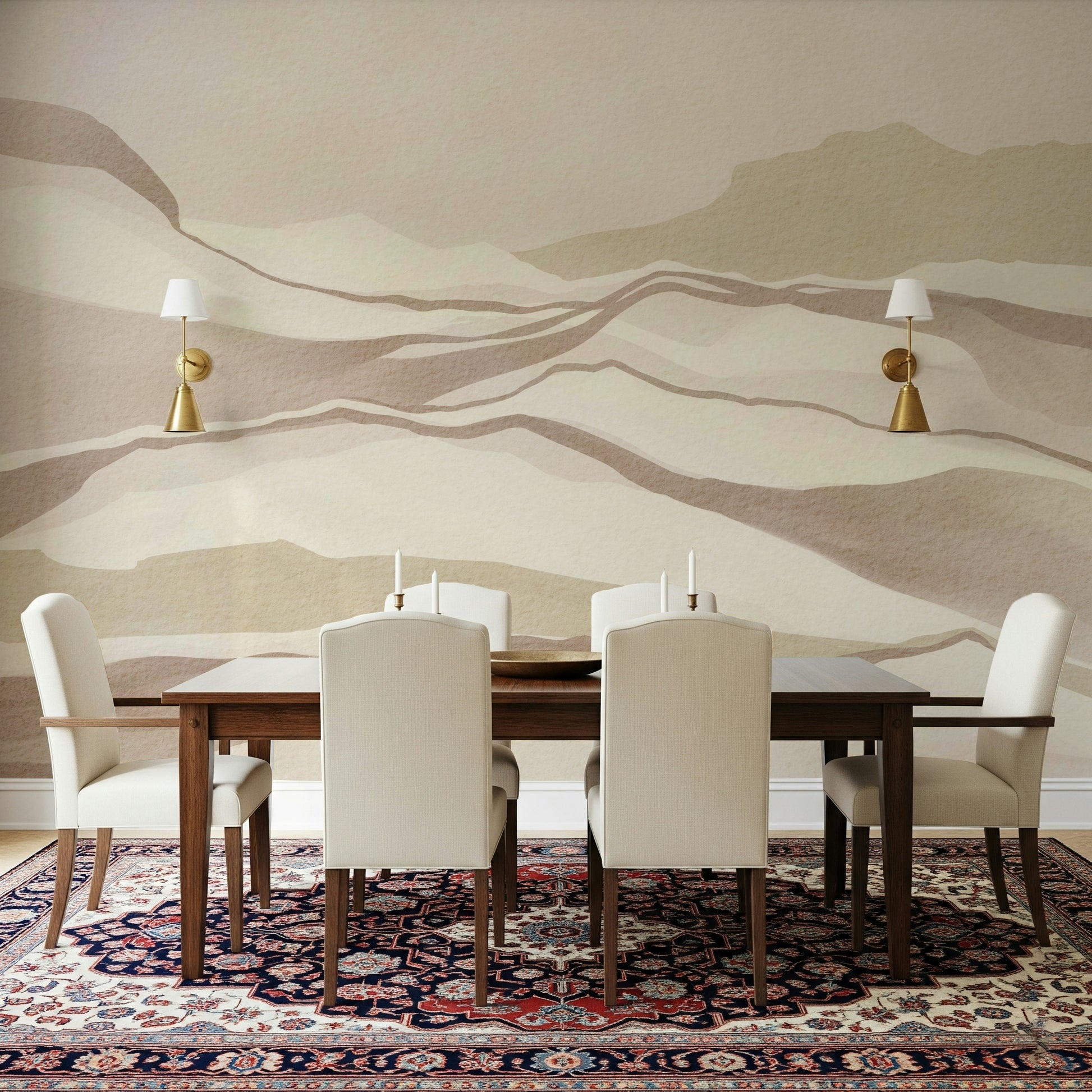 Contemporary Neutral Desertscape mural emphasizing simple geometry in almond colors.