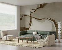 Whispers of Sepia wallpaper showing fluid brown ribbons on light beige background.