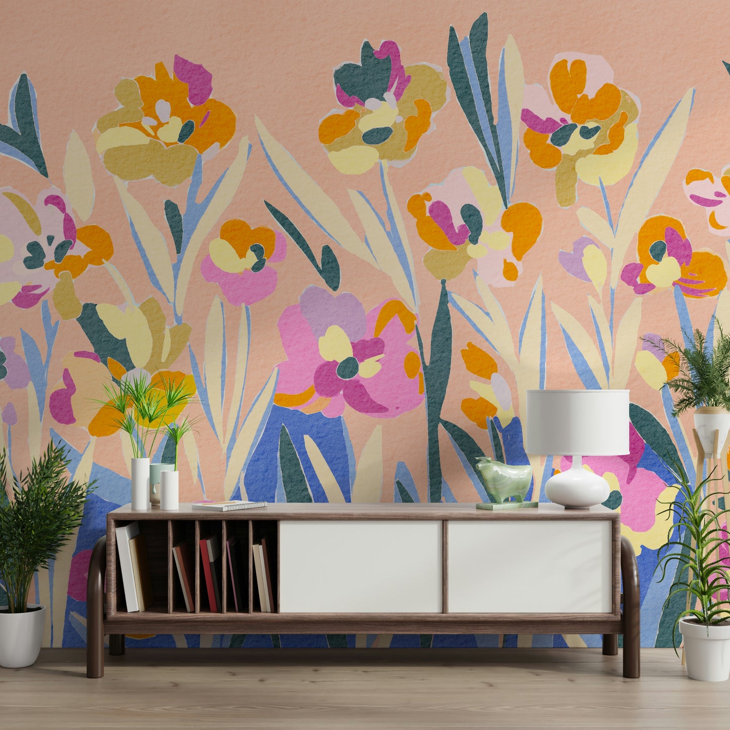 Engaging artistic flower Painted Blossom wallpaper for creative interiors.