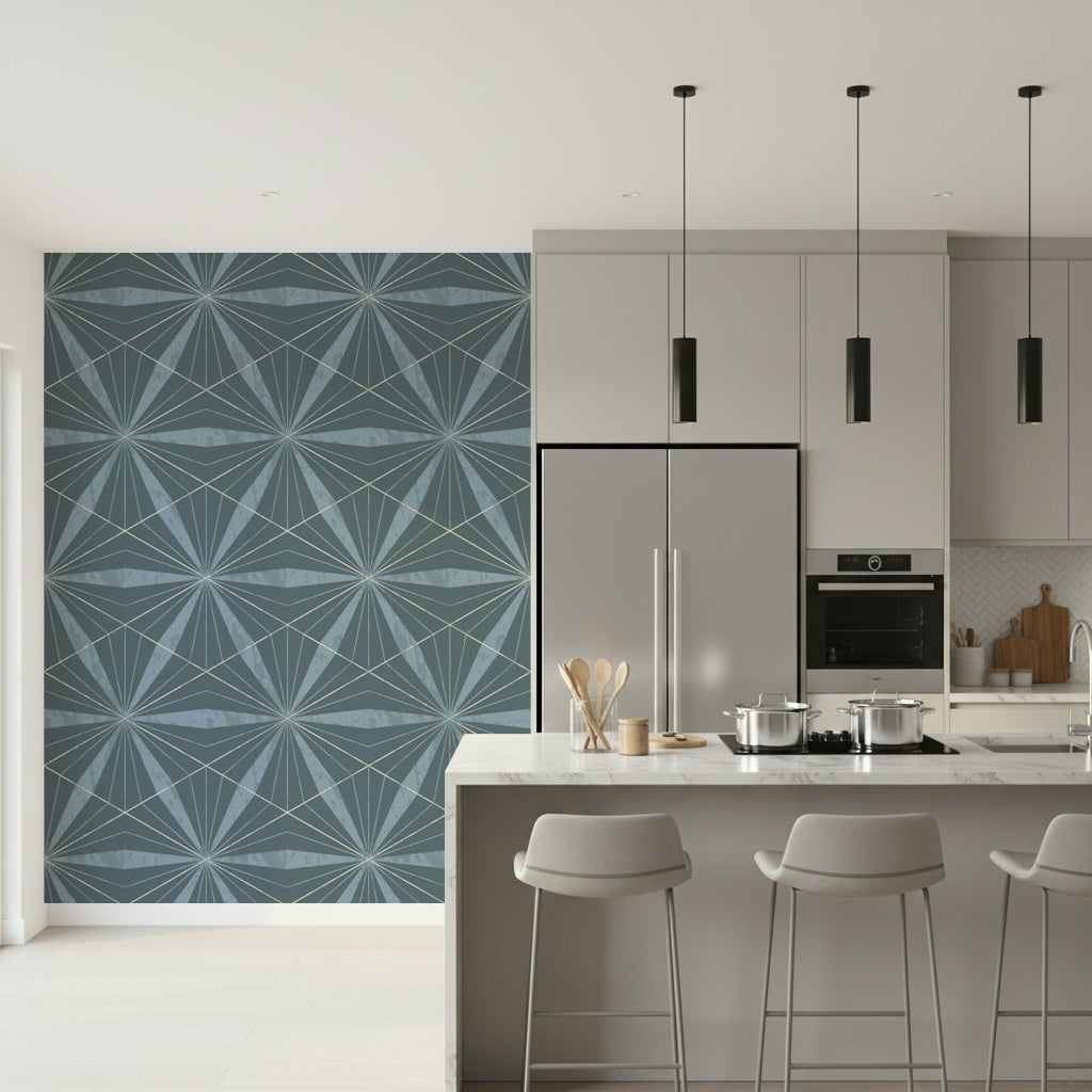 Azure Radiance wallpaper with elegant geometric fan patterns.