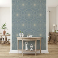 Powder Blue Radiance wallpaper with soft, elegant geometric lines.