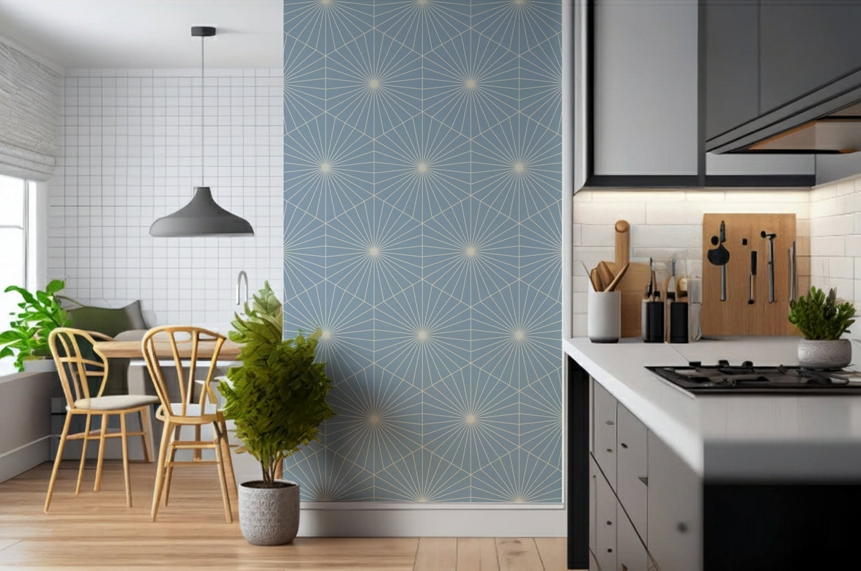 Intricate Powder Blue Radiance repeat wallpaper with delicate, precise lines.
