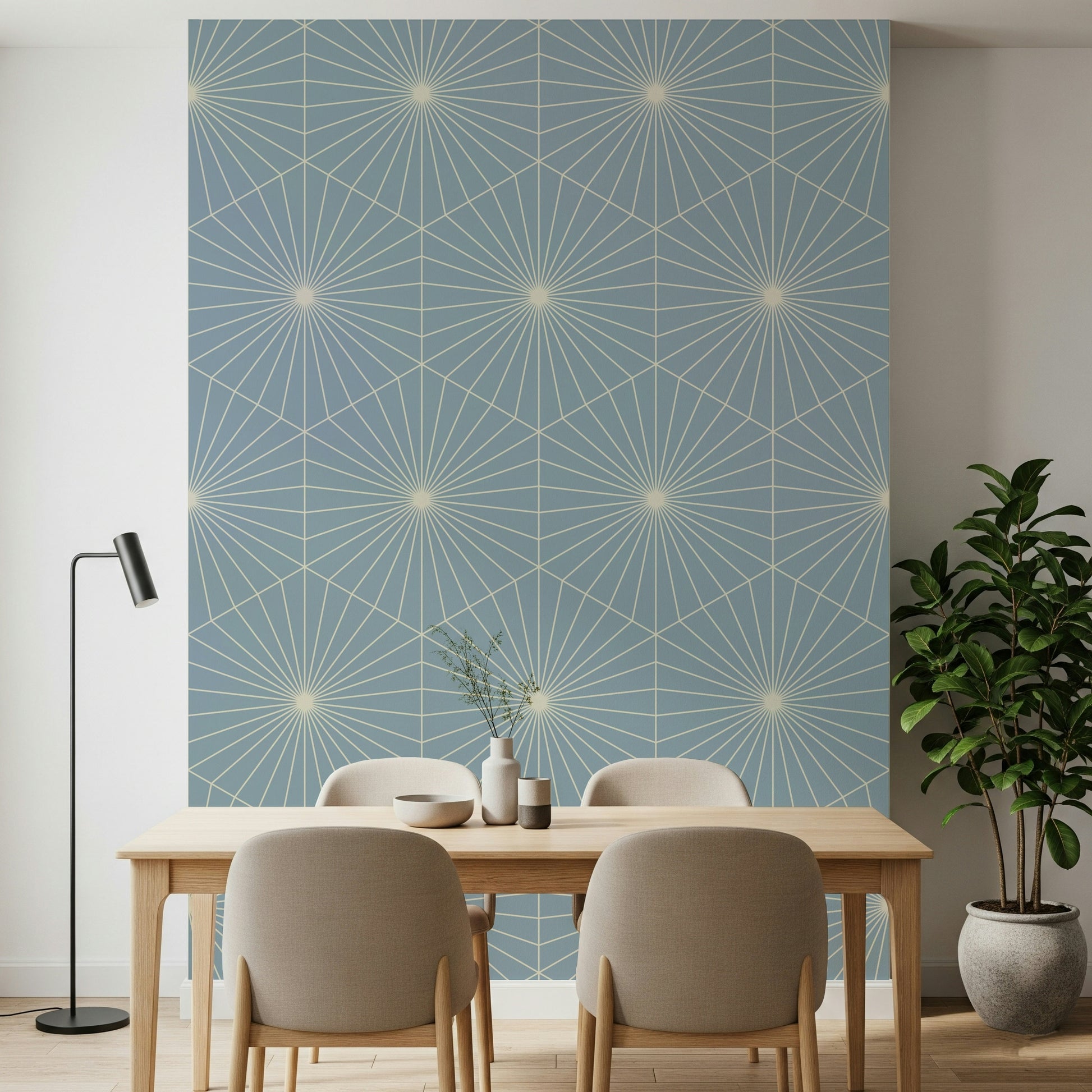 Soft blue and cream Radiance pattern mural for peaceful interiors.