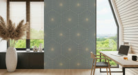 Elegant deco fan wallpaper called Powder Blue Radiance for tranquility.