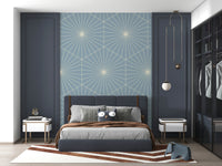 Clean linear fan design mural known as Powder Blue Radiance.