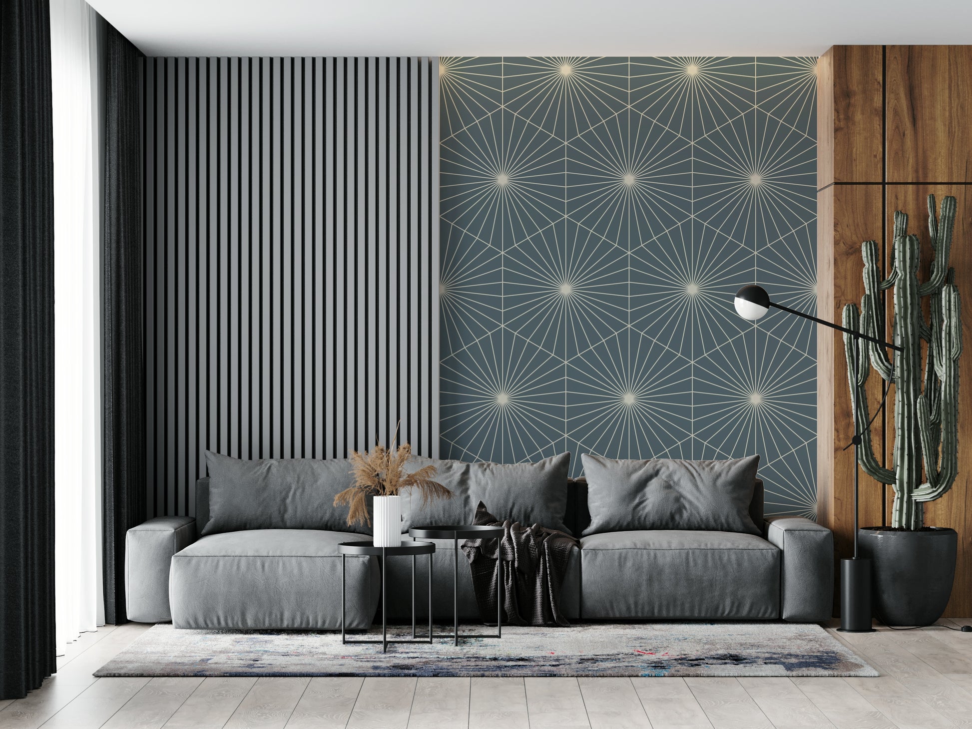 Modern fanning pattern Geometric Radiance wallpaper for contemporary spaces.