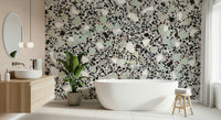 Modern Grey Terrazzo print wallpaper mosaic chips abstract pattern.