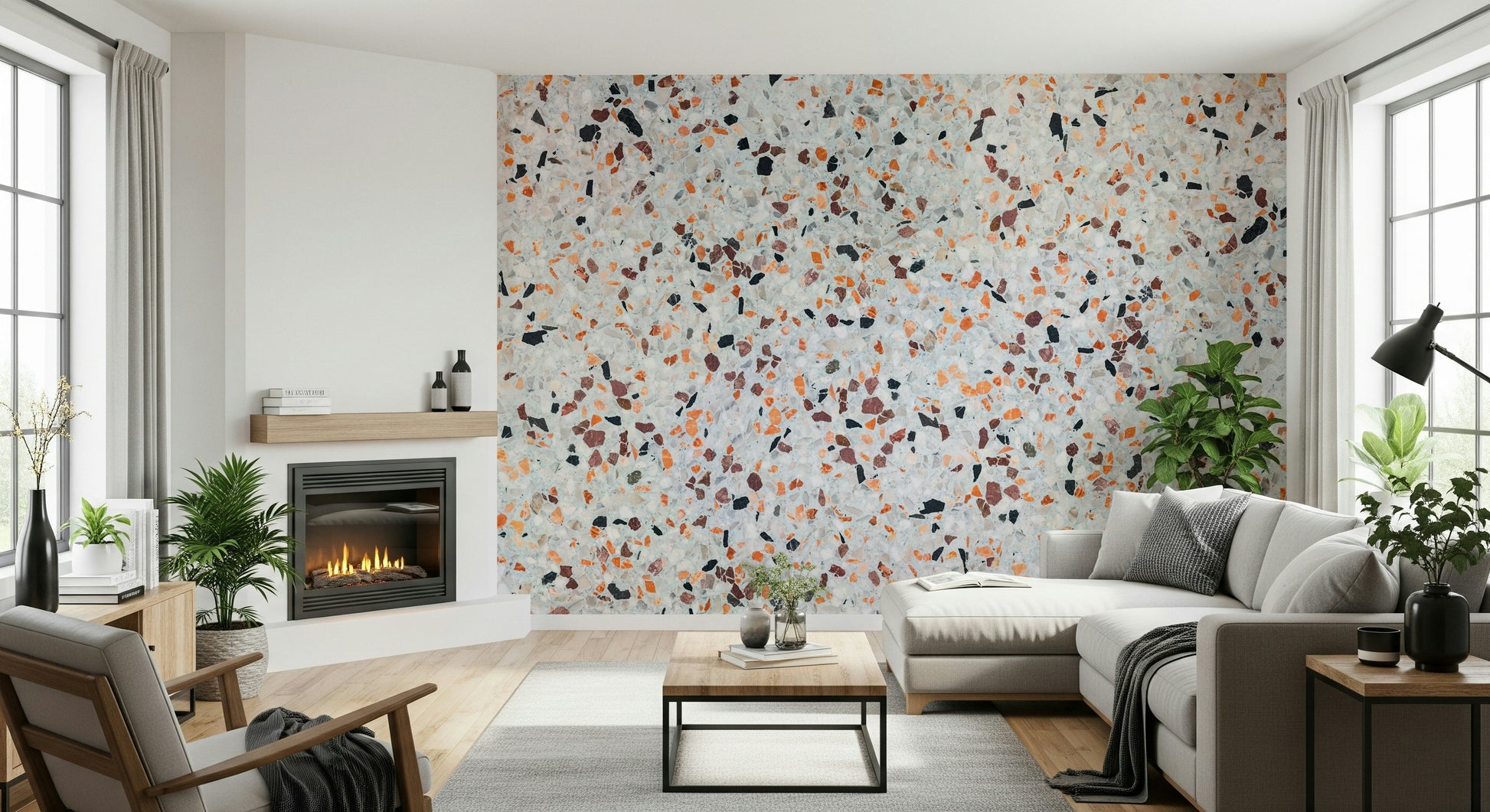 Artistic Light Coral Terrazzo wallpaper simulating high-end Italian flooring material style.