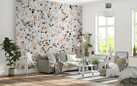 Excellent Light Coral Terrazzo wallpaper decorative speckled pattern neutral warm palette.