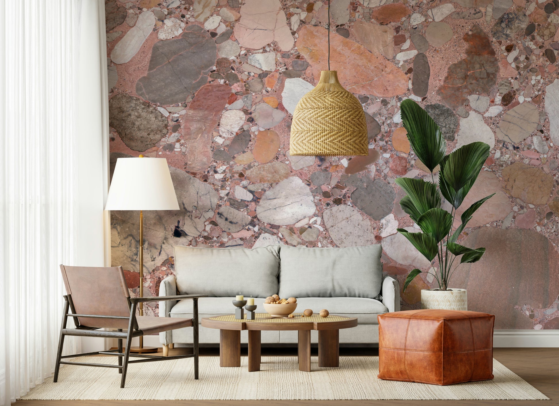 Inviting Rose Blush Terrazzo Tile mural presenting beautiful pink matrix binder finish.