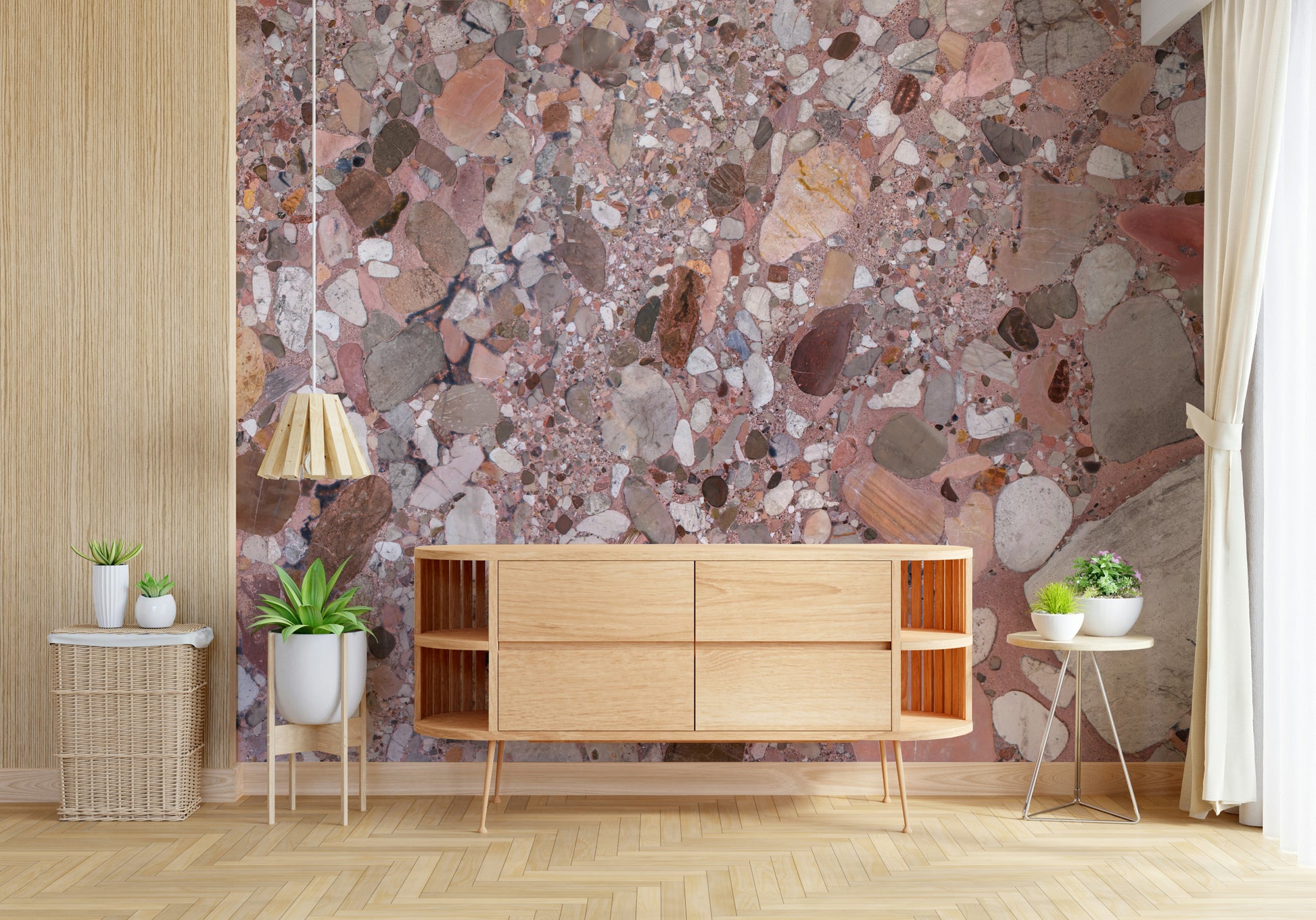 Irregular pebble Terrazzo patterned wallpaper.