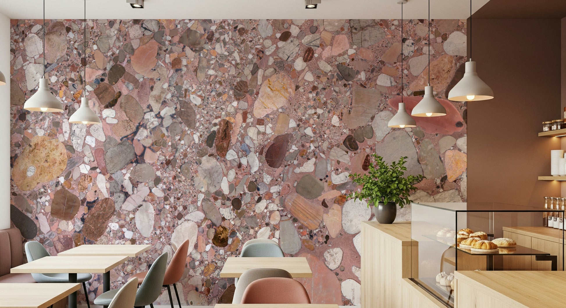 Pink-hued Natural Terrazzo decorative wallpaper.