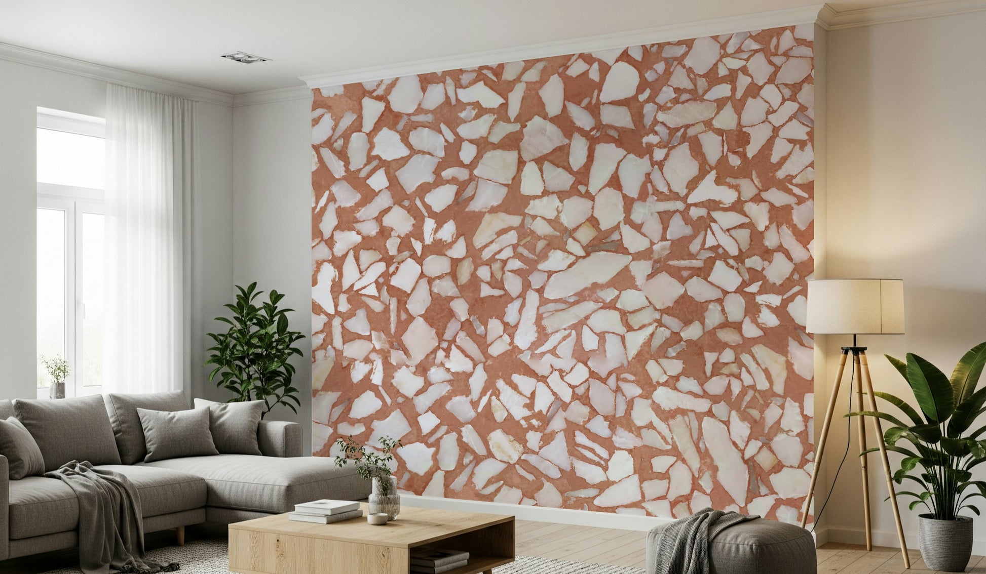 Wall mural featuring rustic stone terrazzo chunk style.
