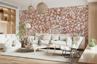 Artisan stone terrazzo mural. Crisp white pieces scattered.