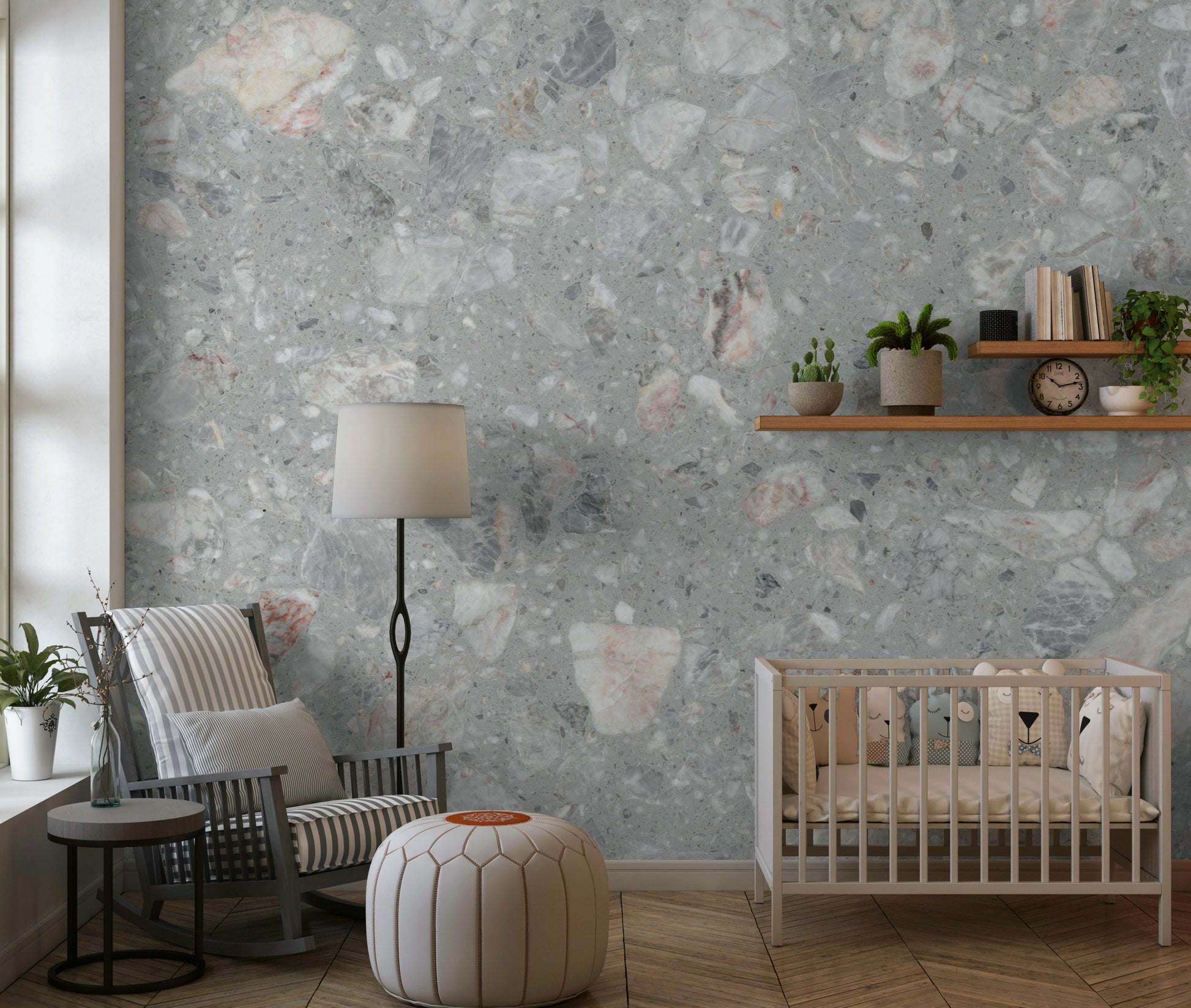 Mosaic Terrazzo Cement wallpaper. Coarse grain backdrop.
