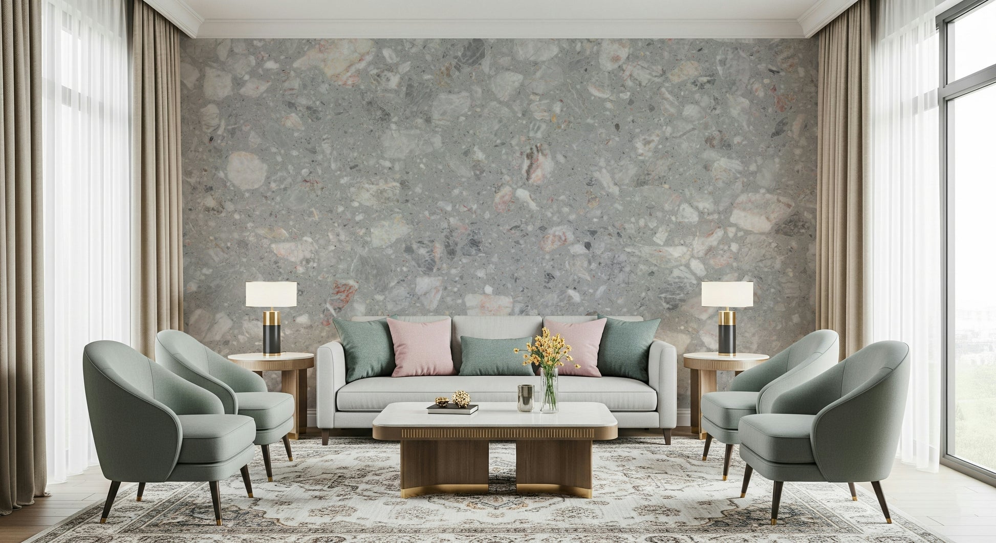 Elegant Natural Stone Tile mural. Grey and earthy tones.
