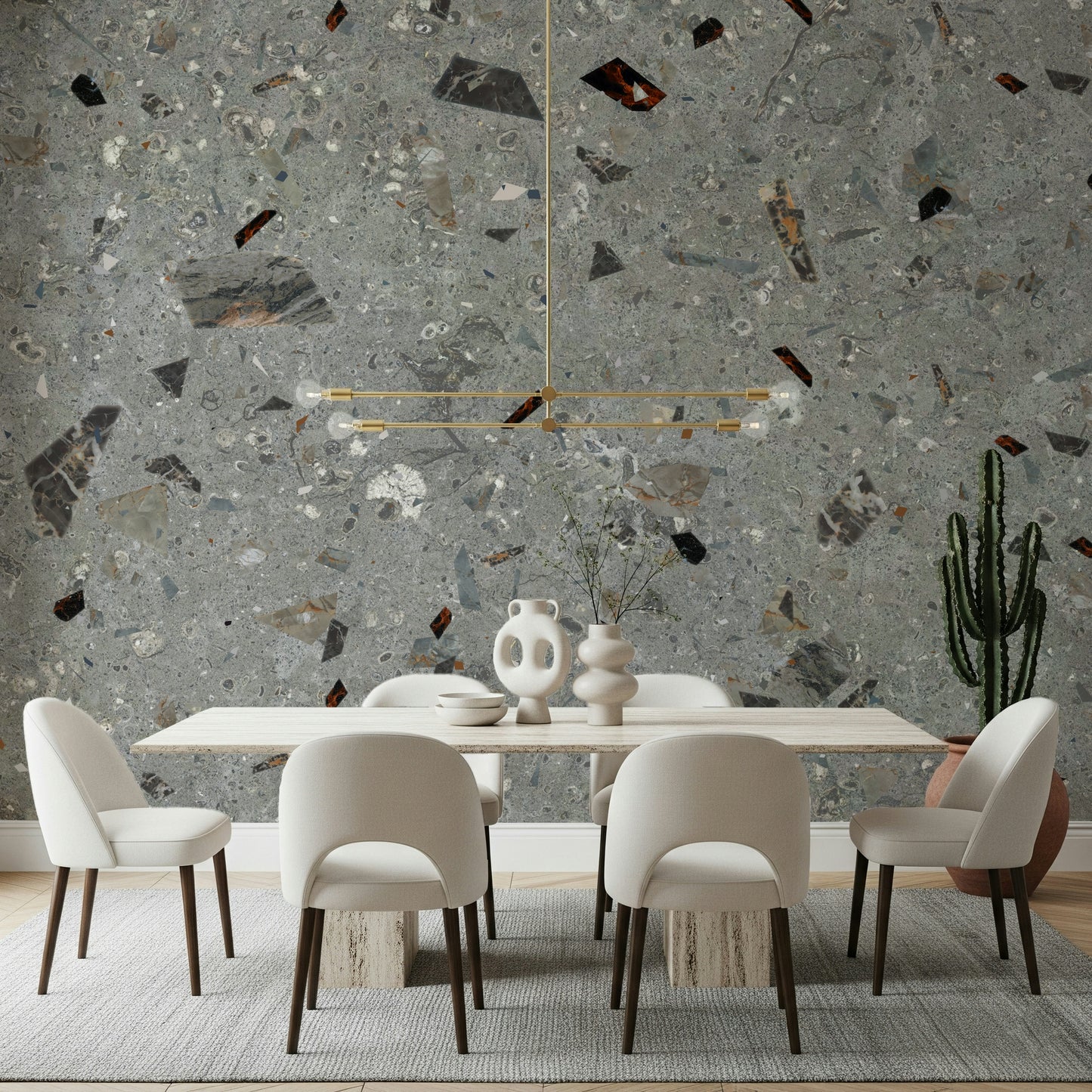 Terrazzo style mural, Beige and Grey stone mix, highly detailed surface.