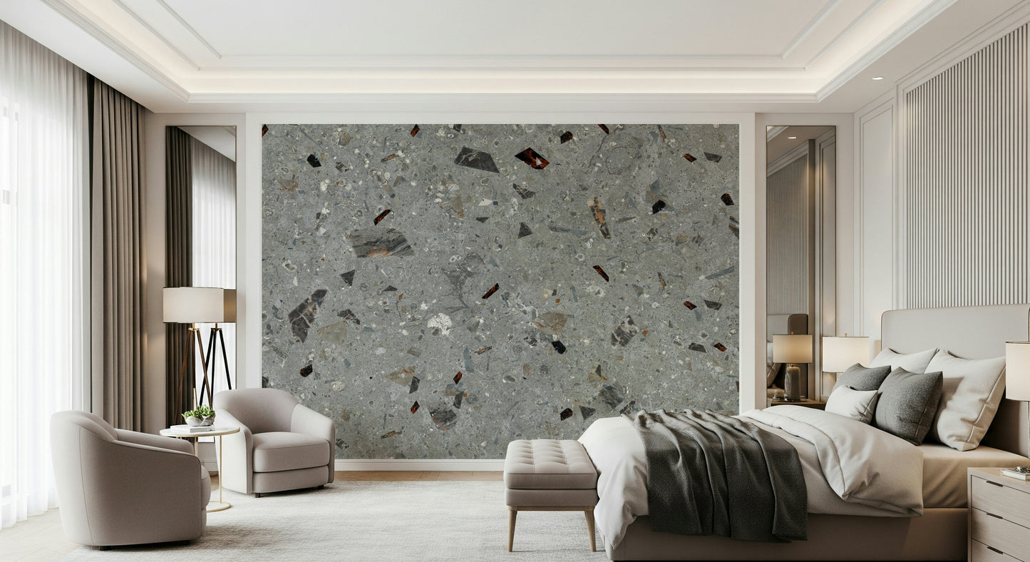 Contemporary Concrete Effect wallpaper featuring Beige Terrazzo pattern.