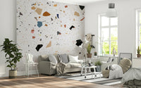 Terrazzo Chic Marble surface mural, elegant chip composition.
