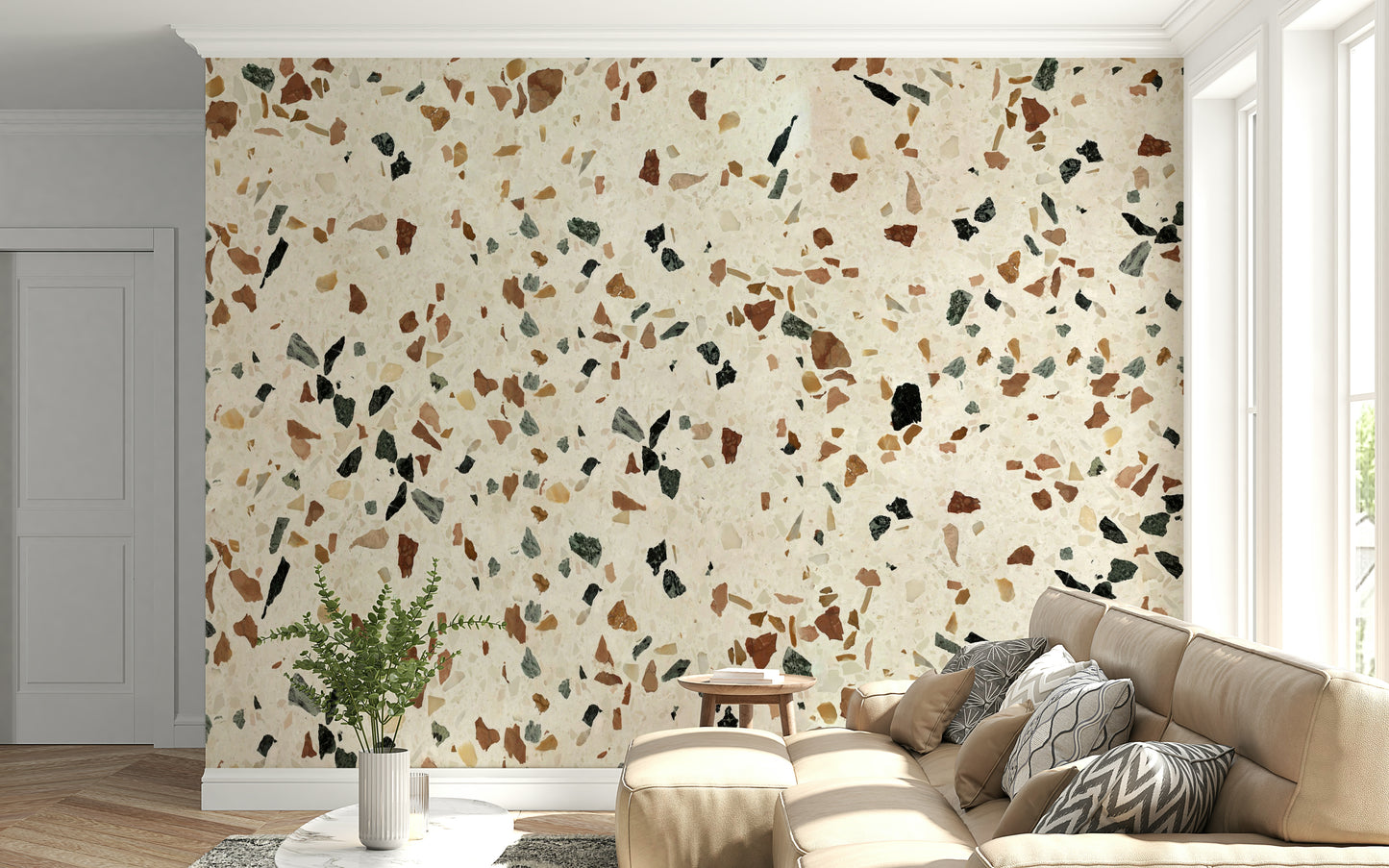 Italian Stone imitation wallpaper mural, luxurious wall detail.