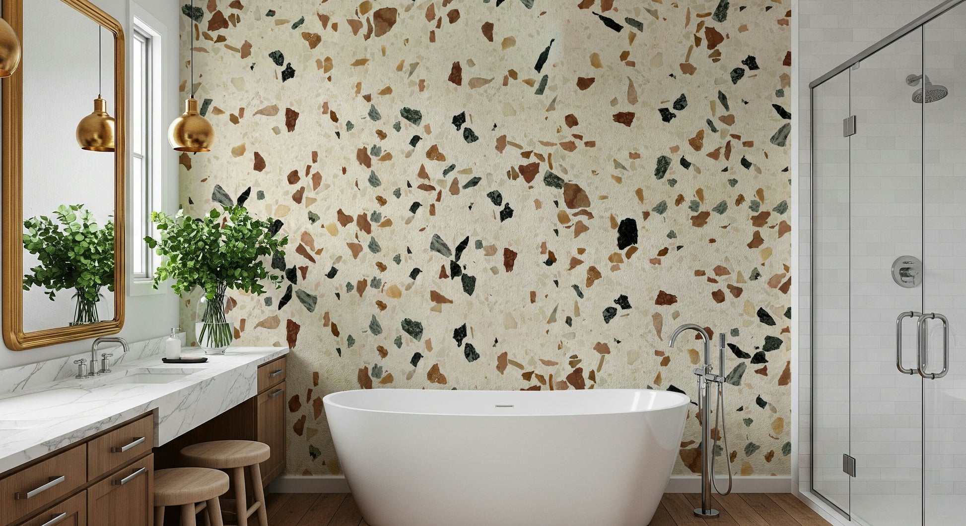 Artistic speckled Terrazzo wall graphic, high-quality wall covering.