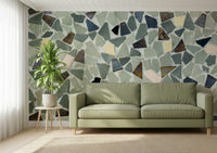 Vintage inspired natural tile look wallpaper installation idea