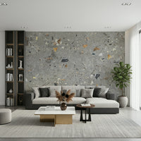 Grey Terrazzo excavated elements wallpaper.