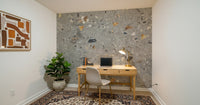 Substantial Fossil Stone Grey Terrazzo composite mural.