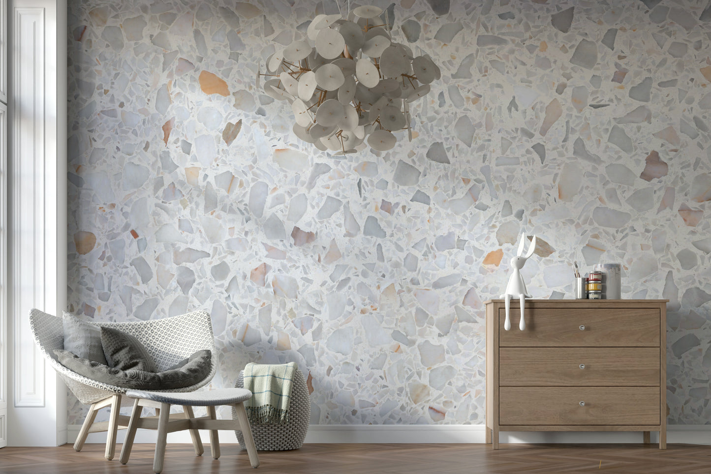 Delicate Natural Marble terrazzo wallcovering pattern.