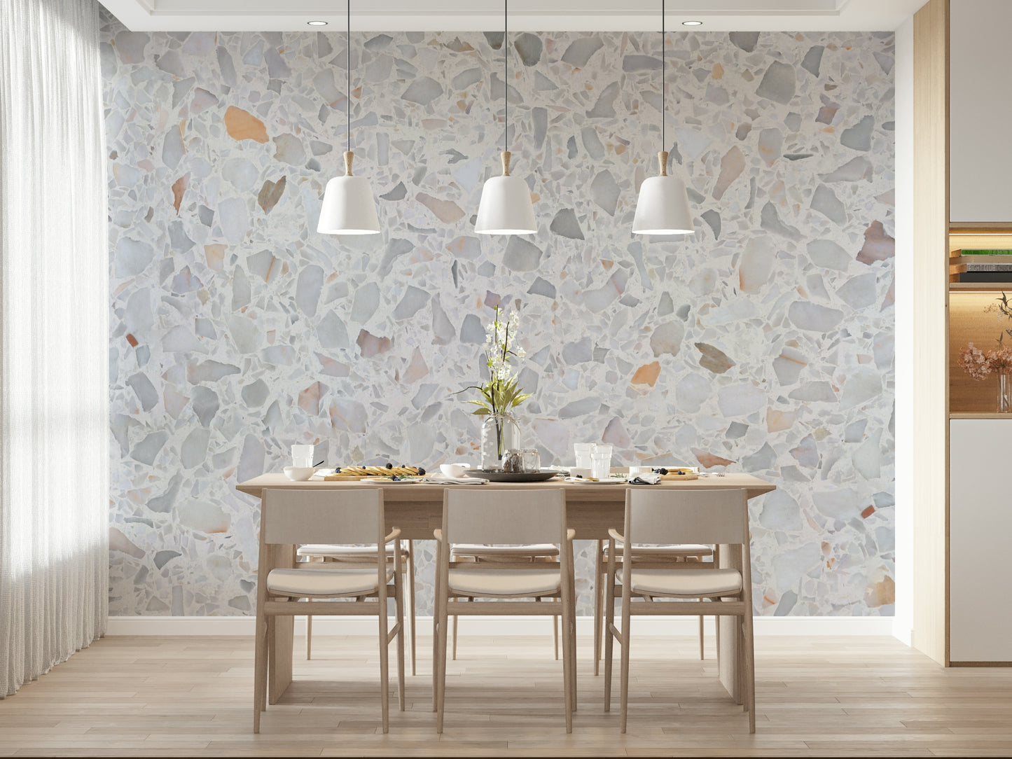 Calming Natural Marble terrazzo effect wallpaper texture.