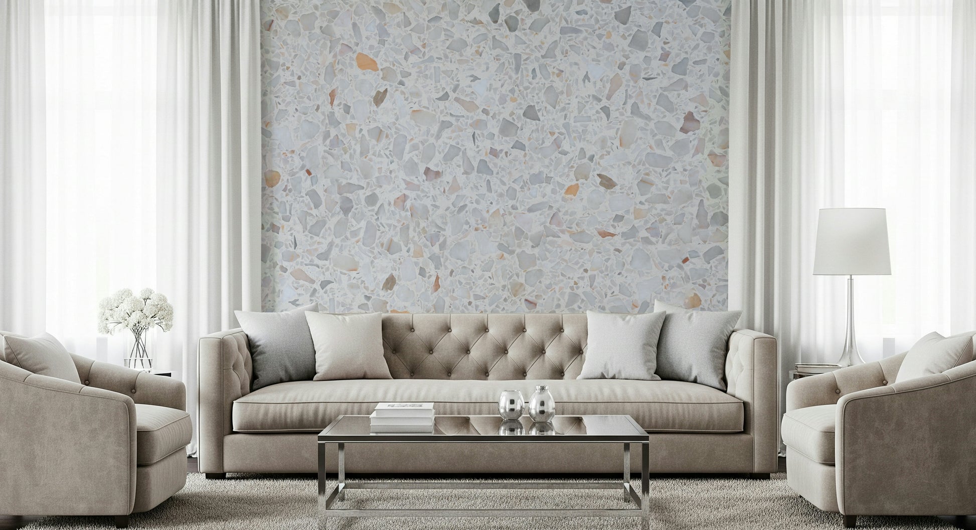 Modern Terrazzo Natural Marble: Pebbled stone mural.