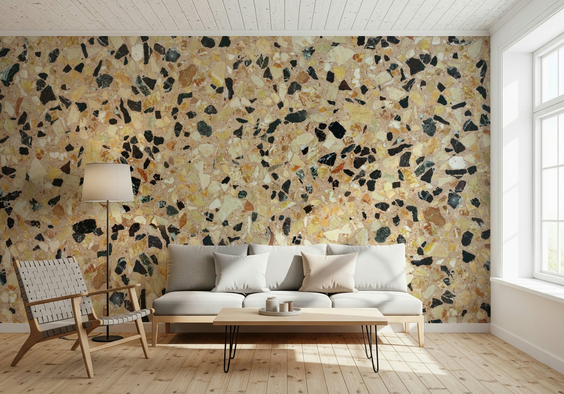 Granular Earth Stone mosaic wallcovering pattern.