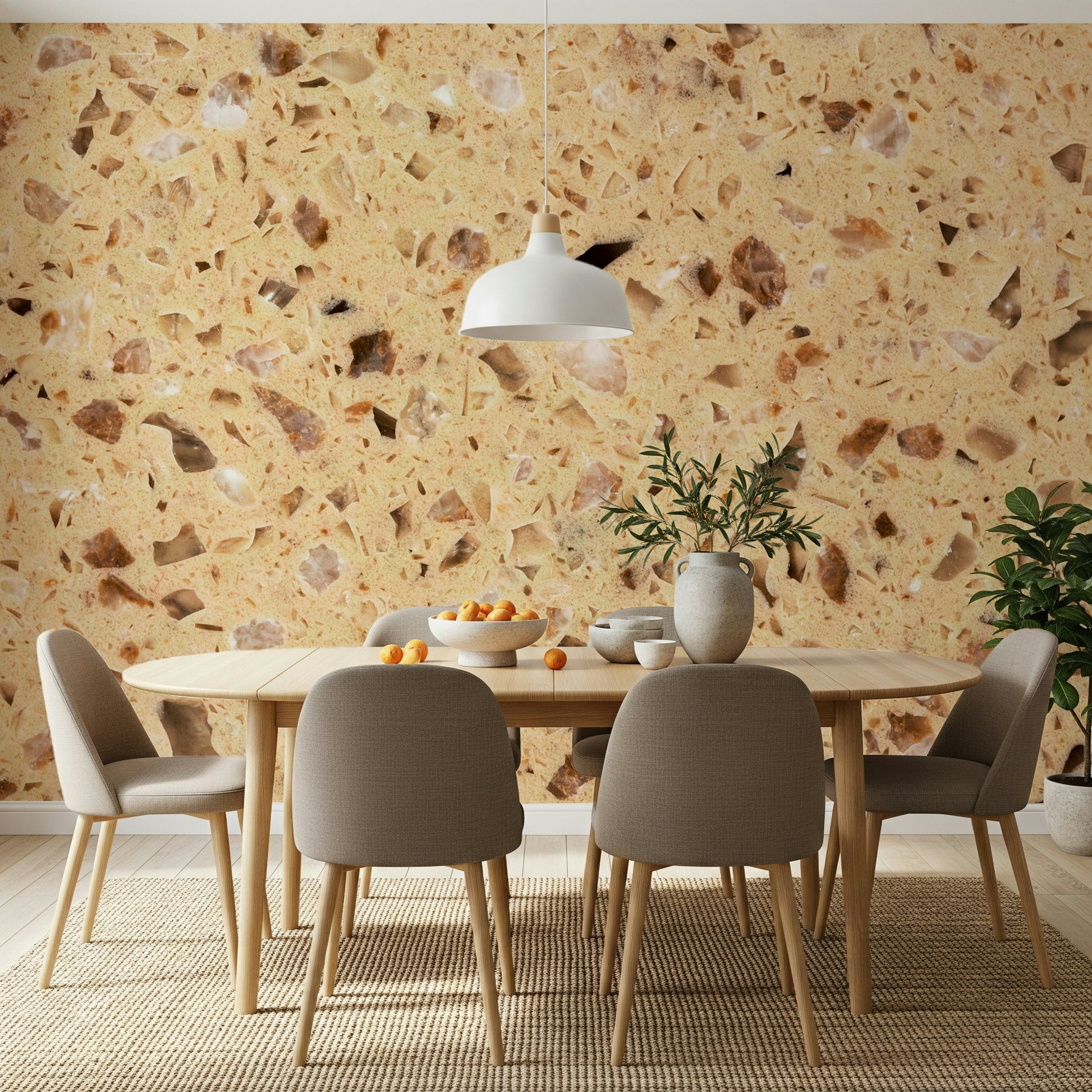 Small flecks Natural Surface Stone wallpaper beige aggregate.