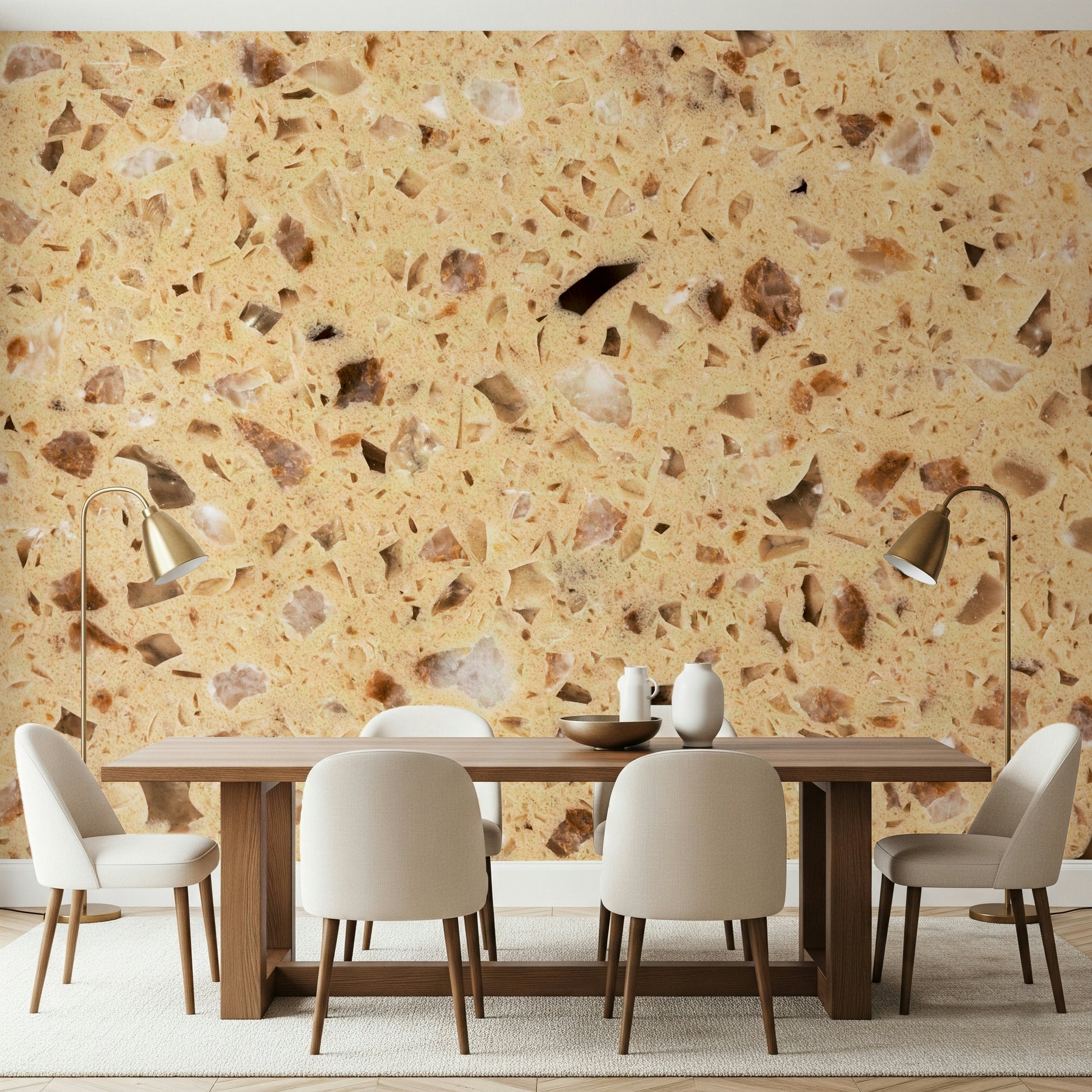 Creamy beige Terrazzo speckled wall mural pattern.
