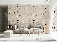 Minimalist Terrazzo clean aesthetic wallpaper random chip shapes.