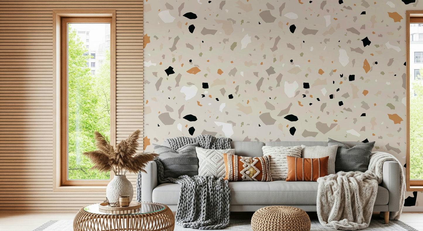 Stylish Minimalist Terrazzo wallpaper warm stone tones.