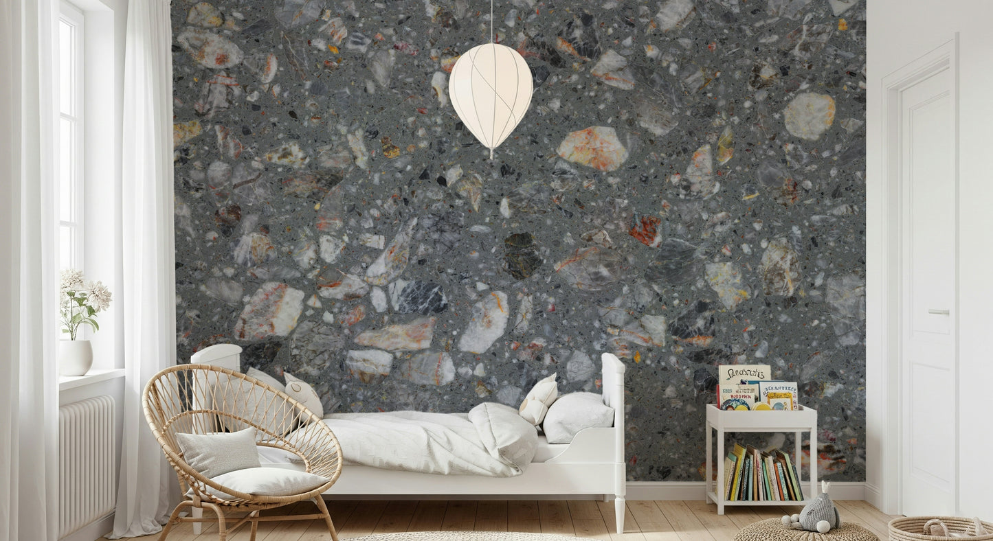 Pebble Stone Harmony detailed wallpaper modern concrete style.