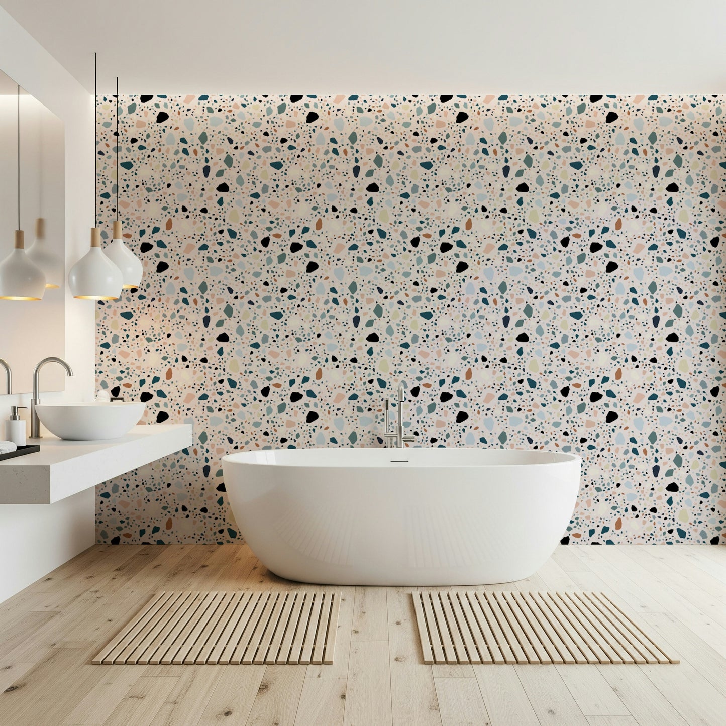 Stylish Vibrant abstract Terrazzo wallpaper assorted hues.