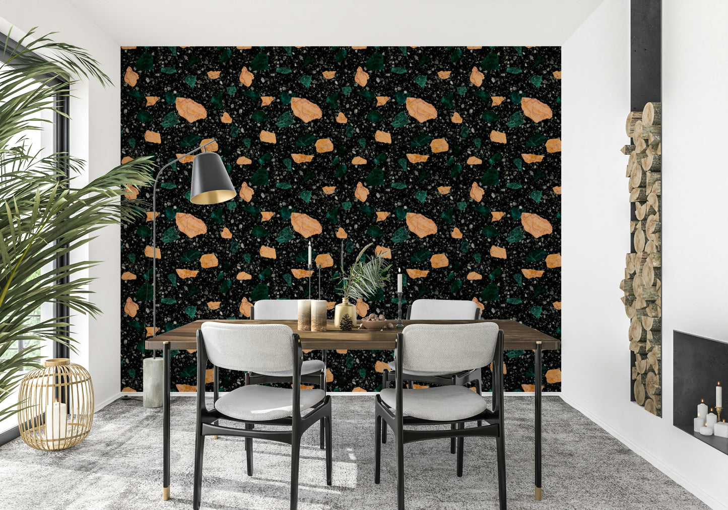 Luxury speckled Terrazzo mural striking interior finish visual.
