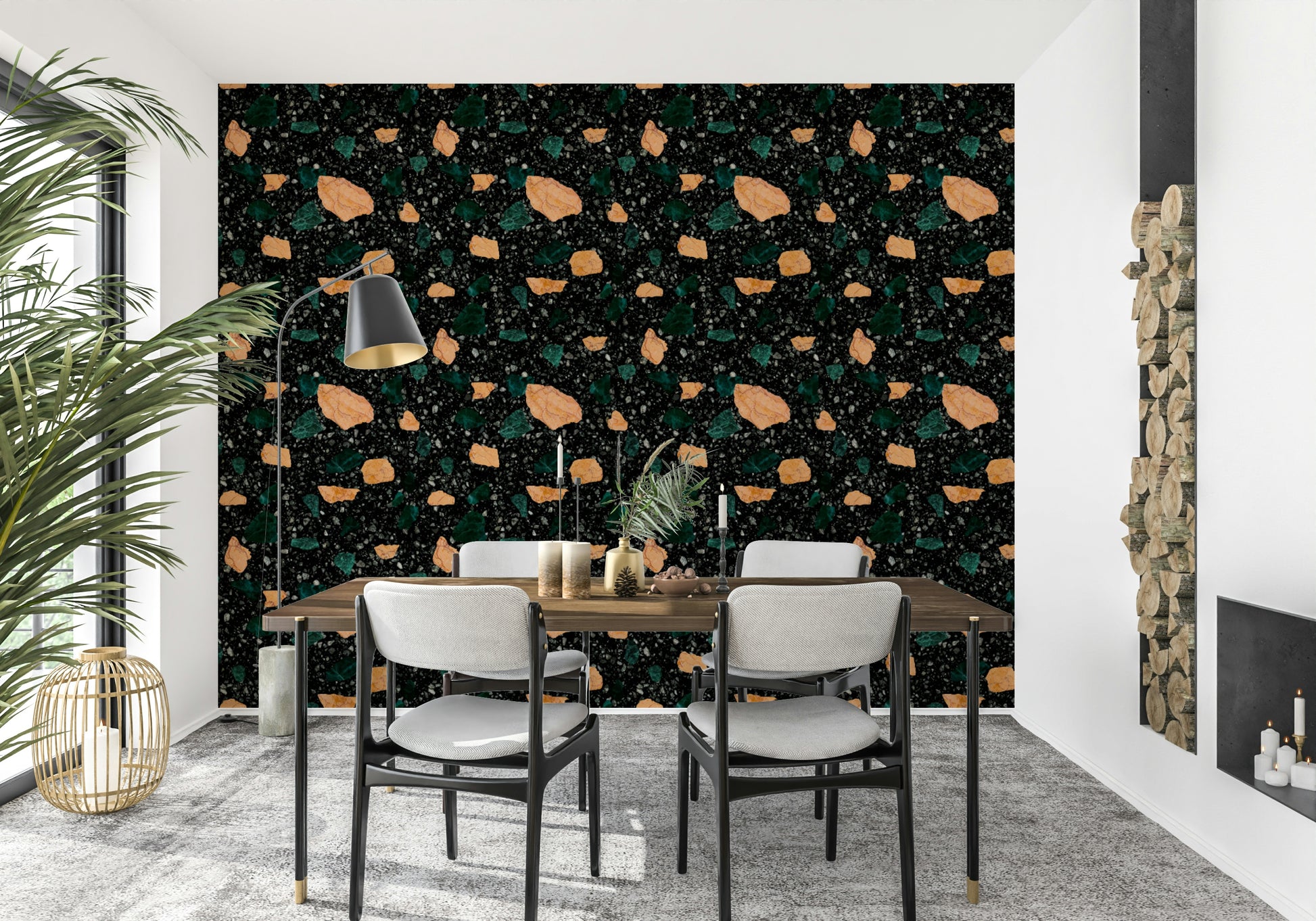 Luxury speckled Terrazzo mural striking interior finish visual.