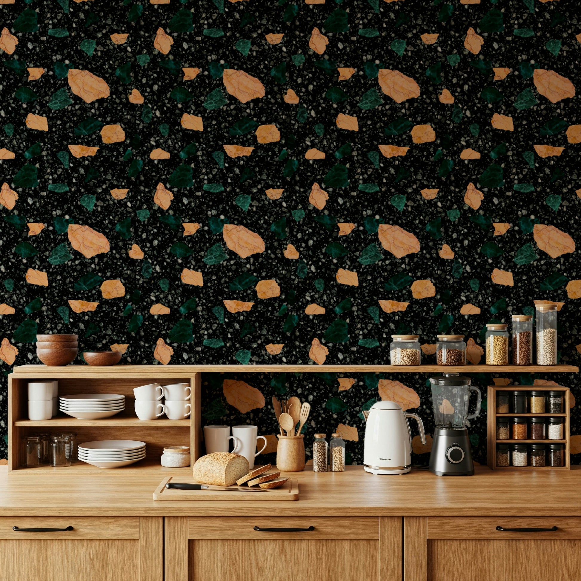 Dark backdrop Midnight Stone wallpaper unique floor pattern look.